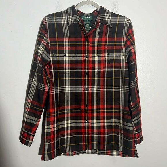 Lauren Ralph Lauren Tops - Lauren Ralph Lauren Brown Red Plaid Button Front Long Sleeve Shirt Women's M